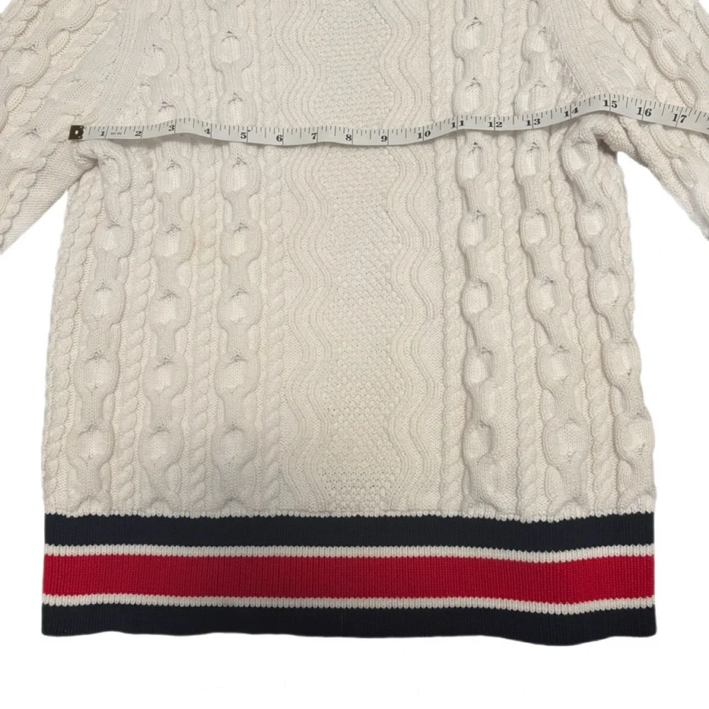 Banana Republic Cable Knit Sweater White Red Navy Trim Size M - Picture 4 of 6